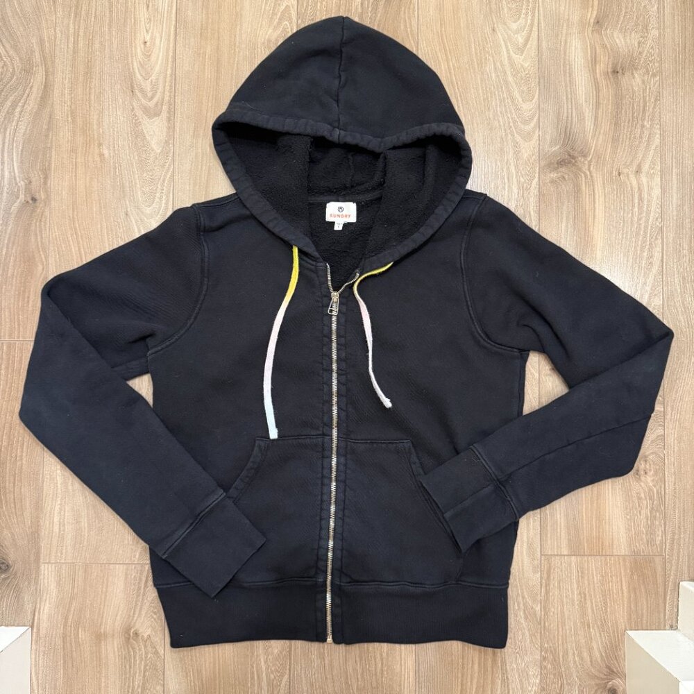 SUNDRY Size 1, Black  Zip Hoodie Heavy Fleece Made in USA celebrity clothes
